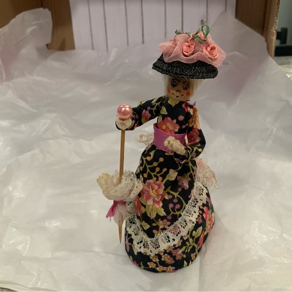 Floral Peg Doll w Parasol Handmade 1990s Made in England - Picture 1 of 11
